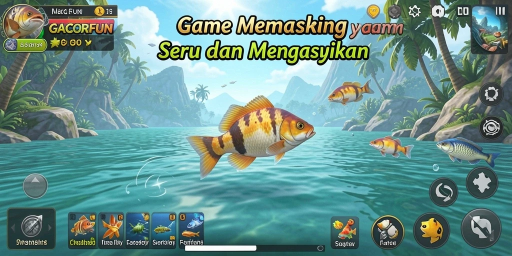 Screenshot gameplay GACORFUN menampilkan pengalaman memancing yang mendebarkan.