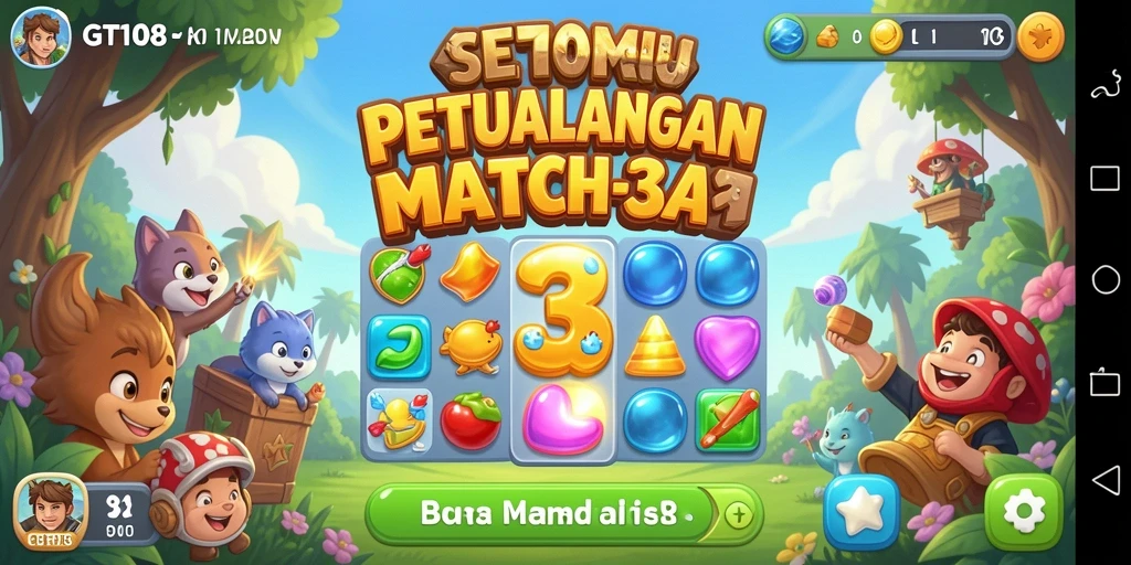 Screenshot gameplay GT108 menampilkan momen seru mencocokkan permata.