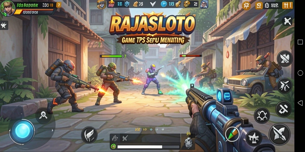 Screenshot gameplay RAJASLOTO yang mendemonstrasikan aksi TPS yang seru.